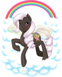 Size: 907x1116 | Tagged: safe, artist:hollowzero, hollywood (g1), pony, g1, cloud, female, rainbow, redesign, solo