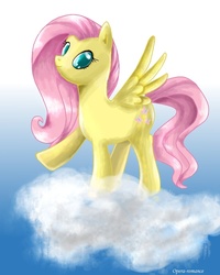 Size: 799x1000 | Tagged: safe, artist:art-surgery, fluttershy, pegasus, pony, g4, cloud, cloudy, day, female, looking at you, mare, on a cloud, sky, solo