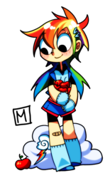 Size: 500x804 | Tagged: safe, artist:melgeef, rainbow dash, human, g4, apple, female, humanized, solo