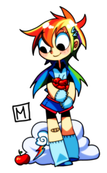 Size: 500x804 | Tagged: safe, artist:melgeef, rainbow dash, human, g4, apple, clothes, female, humanized, simple background, solo, transparent background