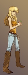 Size: 889x2352 | Tagged: safe, artist:kenda-oh, applejack, human, g4, female, humanized, obligatory apple, skinny, solo, thin