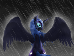 Size: 2560x1920 | Tagged: dead source, safe, artist:mlpanon, nightmare moon, pony, g4, butt, female, plot, rain, solo, wet, wet mane