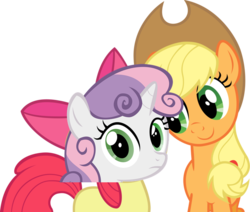 Size: 706x600 | Tagged: safe, apple bloom, applejack, sweetie belle, friendship is witchcraft, g4, simple background, sisters, transparent background