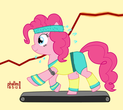 Size: 806x720 | Tagged: safe, artist:phallen1, pinkie pie, earth pony, pony, g4, clothes, headband, leg warmers, treadmill, workout