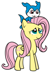 Size: 1024x1448 | Tagged: safe, artist:erockertorres, fluttershy, pegasus, pony, g4, chibimon, crossover, demiveemon, digimon, female, mare, simple background, transparent background