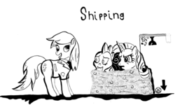 Size: 1218x729 | Tagged: safe, artist:rabbit14, derpy hooves, rarity, spike, pegasus, pony, g4, derp, female, interspecies, male, mare, ship:sparity, shipping, straight