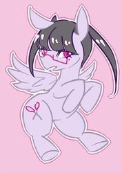 Size: 421x596 | Tagged: safe, oc, oc only, pegasus, pony, female, glasses, looking at you, mare, open mouth, pink background, simple background, solo, spread wings, wings