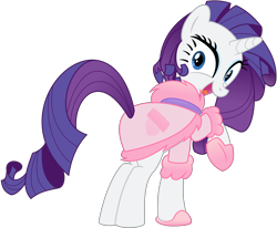 Size: 8020x6610 | Tagged: safe, artist:emberfiremane, rarity, pony, unicorn, g4, suited for success, .svg available, absurd resolution, bathrobe, butt, clothes, female, looking back, mare, open mouth, plot, raised hoof, robe, simple background, smiling, solo, svg, transparent background, vector