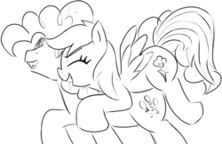 Size: 1280x831 | Tagged: safe, artist:sweethd, pinkie pie, rainbow dash, earth pony, pegasus, pony, g4, bubble berry, female, flying, half r63 shipping, male, mare, monochrome, rule 63, ship:bubbledash, ship:pinkiedash, shipping, stallion, straight
