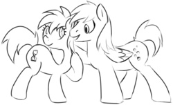 Size: 1280x776 | Tagged: safe, artist:sweethd, derpy hooves, doctor whooves, time turner, earth pony, pegasus, pony, g4, dopey hooves, female, lineart, male, mare, monochrome, rule 63, simple background, stallion, the doctoress