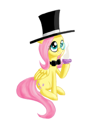 Size: 1433x1860 | Tagged: safe, artist:qaxis, fluttershy, pony, g4, bowtie, classy, cup, female, hat, monocle, solo, tea, teacup, top hat
