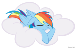 Size: 500x318 | Tagged: dead source, safe, artist:blank hooves, rainbow dash, pegasus, pony, g4, cloud, female, mare, on a cloud, simple background, sleeping, sleeping on a cloud, solo, transparent background