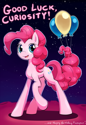 Size: 585x850 | Tagged: safe, artist:gsphere, pinkie pie, g4, balloon, curiosity