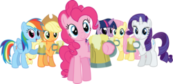 Size: 10610x5116 | Tagged: safe, artist:mysteriouskaos, applejack, fluttershy, pinkie pie, rainbow dash, rarity, twilight sparkle, g4, the super speedy cider squeezy 6000, absurd resolution, cider, mane six, simple background, transparent background, vector, welcome to the herd