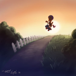 Size: 640x640 | Tagged: safe, artist:giantmosquito, scootaloo, pegasus, pony, g4, female, fence, filly, jumping, scooter, solo, sunset