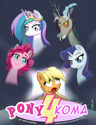 Size: 1254x1632 | Tagged: safe, artist:reikomuffin, applejack, discord, pinkie pie, princess celestia, rarity, g4