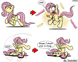 Size: 925x732 | Tagged: safe, artist:yoshiman1118, fluttershy, g4, comic, cute, faceplant, falling, funny, trip