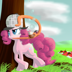 Size: 1000x1000 | Tagged: safe, artist:deathpwny, pinkie pie, earth pony, pony, g4, female, mare, sherlock holmes, solo