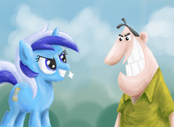 Size: 900x655 | Tagged: safe, artist:qiae, minuette, human, pony, unicorn, g4, crossover, dinkleberg, grin, smiling, the fairly oddparents