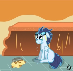 Size: 521x505 | Tagged: safe, artist:kampfkeks007, soarin', g4, colt, crying, pie, that pony sure does love pies