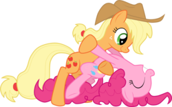 Size: 1235x767 | Tagged: safe, artist:stupidlittlecreature, applejack, pinkie pie, earth pony, pony, g4, bipedal, dancing, female, lesbian, ship:applepie, shipping, simple background, transparent background, vector