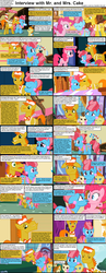 Size: 1282x3304 | Tagged: safe, edit, edited screencap, screencap, carrot cake, cup cake, pinkie pie, pound cake, pumpkin cake, comic:celestia's servant interview, baby cakes, g4, caption, comic, foal, interview, screencap comic