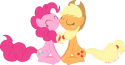 Size: 2104x1094 | Tagged: safe, artist:stupidlittlecreature, applejack, pinkie pie, g4, eyes closed, female, lesbian, nuzzling, ship:applepie, shipping, simple background, sitting, transparent background, vector