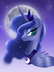 Size: 1800x2400 | Tagged: safe, artist:steffy-beff, princess luna, pony, g4, bust, colored pupils, female, moon, profile, solo