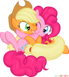 Size: 1189x1331 | Tagged: safe, artist:stupidlittlecreature, applejack, pinkie pie, earth pony, pony, g4, cuddling, female, lesbian, mare, ship:applepie, shipping, simple background, transparent background