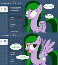Size: 1280x1440 | Tagged: safe, artist:jan, oc, oc only, oc:emerald may, pony, ask, solo, tumblr