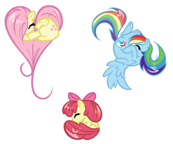 Size: 1053x879 | Tagged: safe, artist:bamboodog, apple bloom, fluttershy, rainbow dash, g4, heart pony, simple background, sleeping, vector, white background