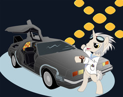 Size: 3000x2367 | Tagged: safe, artist:sunley, pony, back to the future, car, delorean, doc brown, high res, male, ponified, stallion