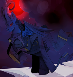 Size: 949x1001 | Tagged: safe, artist:inanimatedbrony, pony, blood moon, loki, looking at you, moon, night, ponified, solo