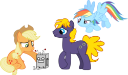 Size: 7928x4668 | Tagged: safe, artist:daydreamsyndrom, applejack, rainbow dash, oc, robot, g4, absurd resolution, simple background