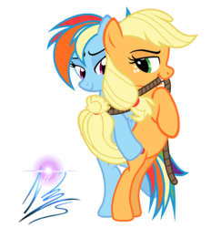 Size: 5824x6000 | Tagged: safe, artist:nightmaremoons, applejack, rainbow dash, earth pony, pegasus, pony, g4, absurd resolution, bedroom eyes, bipedal, bondage, butt touch, female, hoof on butt, legs together, lesbian, mouth hold, rope, ship:appledash, shipping, simple background, transparent background