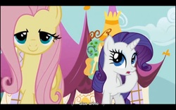Size: 960x600 | Tagged: safe, screencap, fluttershy, rarity, g4, green isn't your color, youtube caption