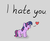 Size: 1268x1042 | Tagged: safe, artist:mr-1, twilight sparkle, pony, unicorn, g4, dialogue, female, gray background, hate, heart, i hate you, mare, open mouth, simple background, smiling, solo, unicorn twilight
