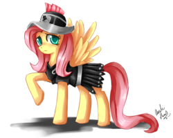 Size: 1280x1024 | Tagged: safe, artist:hungrychickens, fluttershy, private pansy, pony, g4, armor, clothes, costume, female, helmet, solo