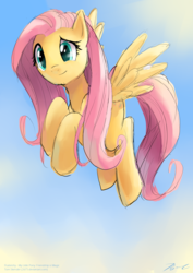 Size: 2480x3507 | Tagged: safe, artist:moxie2d, fluttershy, pegasus, pony, g4, female, flying, high res, mare, sky, solo