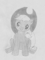 Size: 581x782 | Tagged: safe, artist:wolfie, artist:wolfie127, applejack, earth pony, pony, g4, female, looking at you, monochrome, newbie artist training grounds, sitting, solo, traditional art