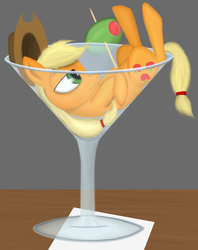 Size: 549x693 | Tagged: safe, artist:simeonleonard, artist:simeonseville, applejack, earth pony, pony, g4, appletini, cup, cup of pony, drink, female, food, martini glass, micro, olive, pun, solo