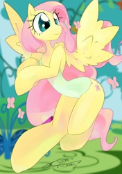 Size: 1000x1417 | Tagged: dead source, safe, artist:iopichio, fluttershy, butterfly, pegasus, semi-anthro, g4, arm hooves, clothes, female, solo