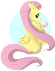 Size: 460x591 | Tagged: safe, artist:lunardawn, fluttershy, pony, g4, abstract background, cute, female, flutterbutt, looking at you, looking back, looking back at you, rear view, shyabetes, solo