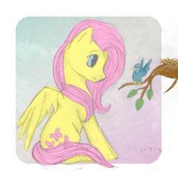 Size: 848x848 | Tagged: safe, artist:peachei, fluttershy, bird, g4, female, solo