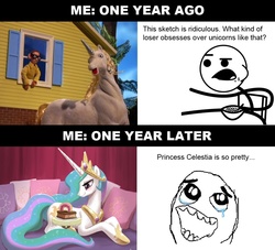 Size: 960x870 | Tagged: safe, artist:johnjoseco, princess celestia, pony, unicorn, g4, hilarious in hindsight, meta, nerd, robot chicken, self deprecation