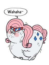 Size: 390x512 | Tagged: safe, artist:krampuskind, edit, rarity, pony, g4, fat, glasses, katawa shoujo, misha, morbidly obese, obese, raritubby, solo, sweat, wahaha