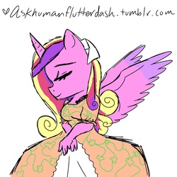 Size: 1280x1280 | Tagged: dead source, safe, artist:askhumanrainbowshy, princess cadance, anthro, g4, 30 minute art challenge, clothes, dress, eyes closed, female, solo