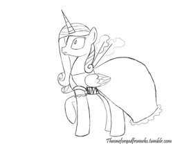 Size: 1280x1067 | Tagged: safe, artist:theoneforgedfromvhs, princess cadance, alicorn, pony, g4, clothes, dress, female, mare, monochrome