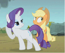 Size: 521x421 | Tagged: safe, screencap, applejack, rarity, dragonshy, g4, animated, female, out of context