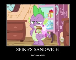 Size: 750x600 | Tagged: safe, artist:maggie-x-awesomeness, spike, dragon, dragon quest, g4, demotivational poster, hub logo, hubble, image macro, male, meme, motivational poster, sandwich, solo